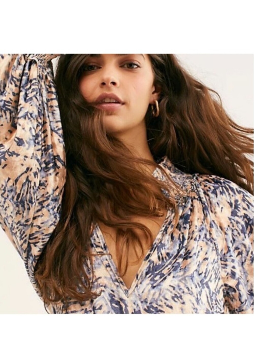 FREE PEOPLE 'Go Get 'Em' Crushed Velvet Balloon Sleeve Blouse Pink Blue MED NWOT - Picture 9 of 16